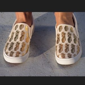 BucketFeet Pineapple Slip On Sneakers Gold White